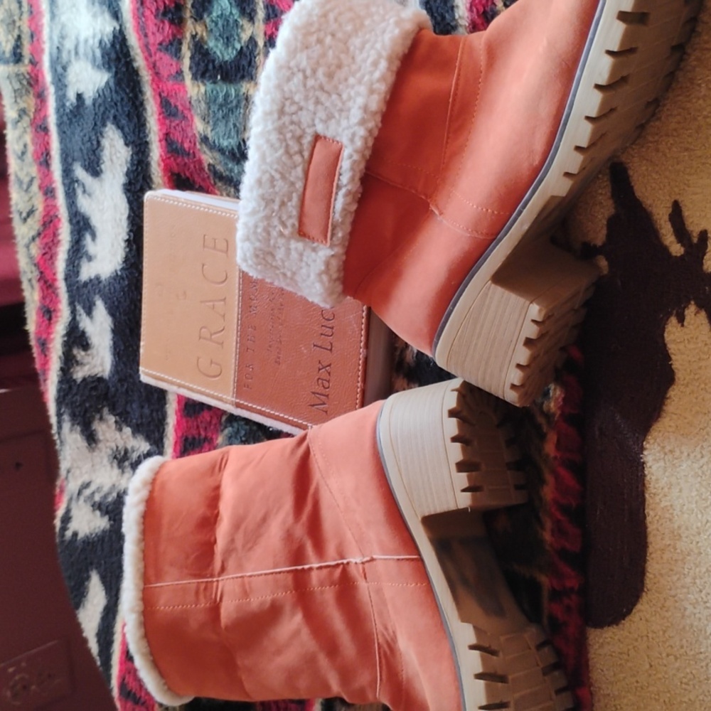 🐎 CHUNKY FAUX SUEDE SHERPA BOOTIE PAPRIKA  2 in 1 CUFF Sz 42 EPLC